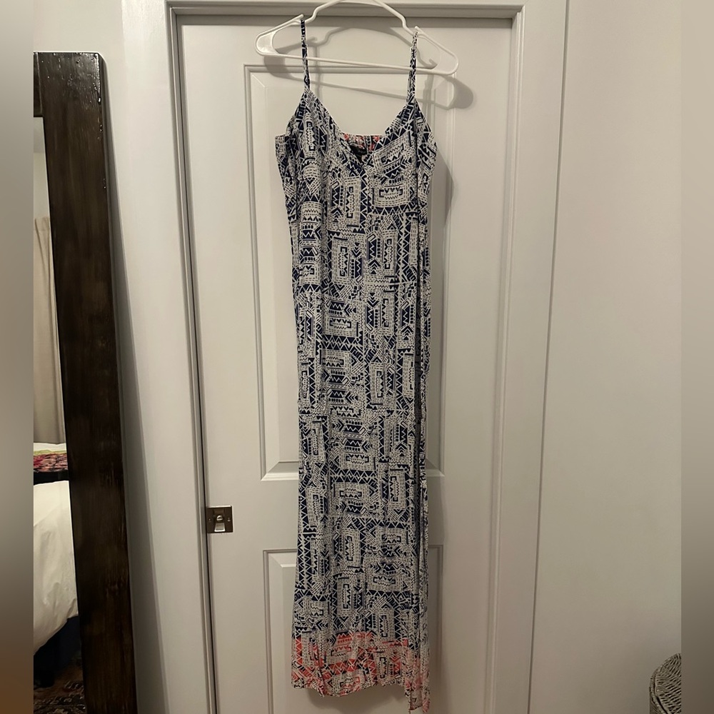 Aqua Blue and White Maxi Dress